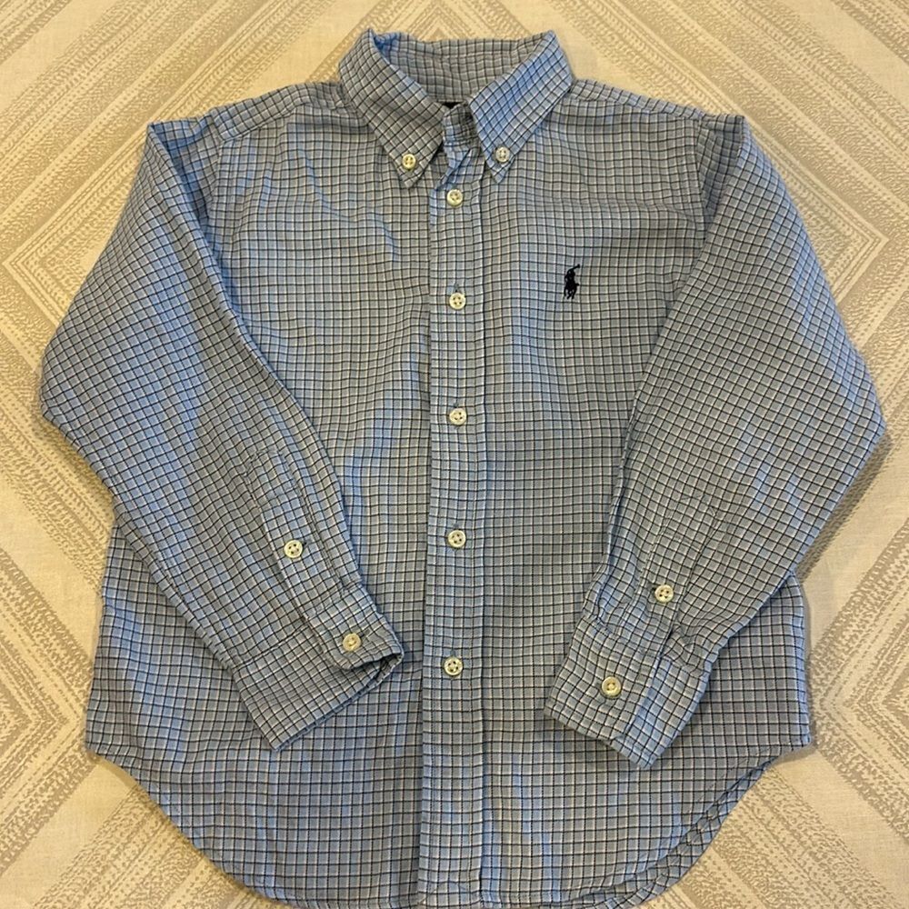 Ralph Lauren Boys Light Blue Checkered Long-sleeve Shirt - Size 4